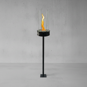 Modern outdoor torch with flame on a gray background