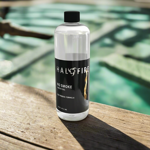 ClearFire™  bottle on a wooden surface with a blurred green background