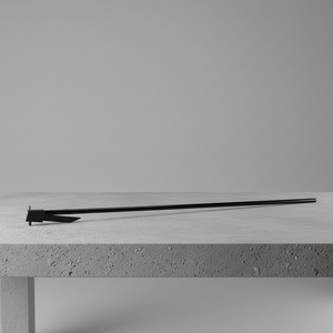 Black metal pole with ground stake on a gray background