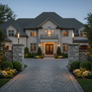 Post mounted vortex fire torch for column and pillar installations, featuring a tall vortex flame, clear glass wind guard, and black powder-coated body, compatible with natural gas or propane for luxury outdoor patios and commercial landscapes